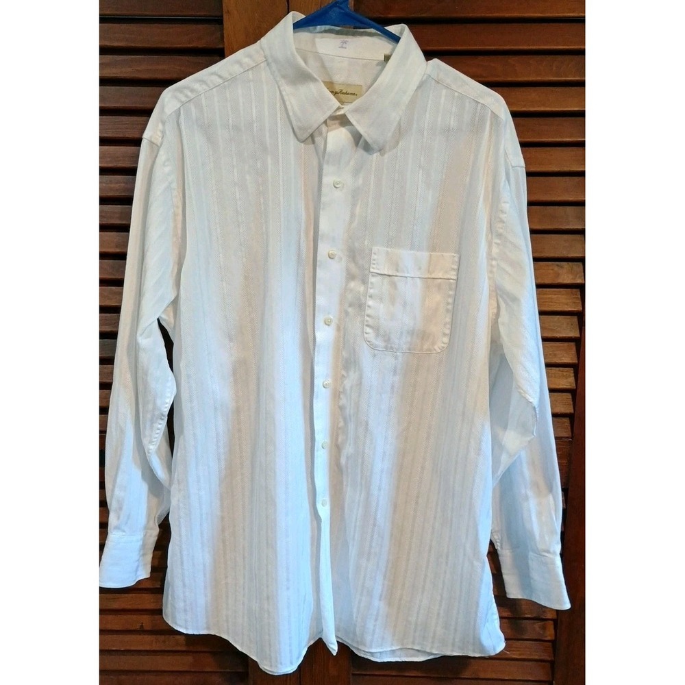 Tommy Bahama‎ White Dress Shirt Men 17 32/33 Button Up Long Sleeve Patterned